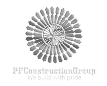 PF Construction Group logo: Circular design with radiating shapes and company name below.