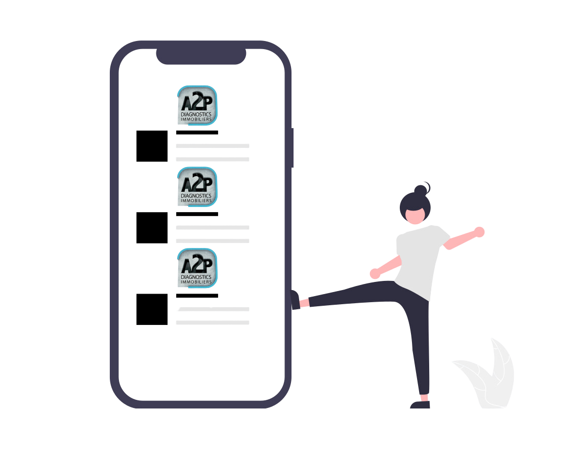 Une illustration de dessin animé d'une personne donnant un coup de pied dans un téléphone.