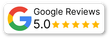 A google review badge with five stars on it.