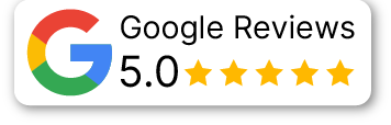 A google review badge with five stars on it.