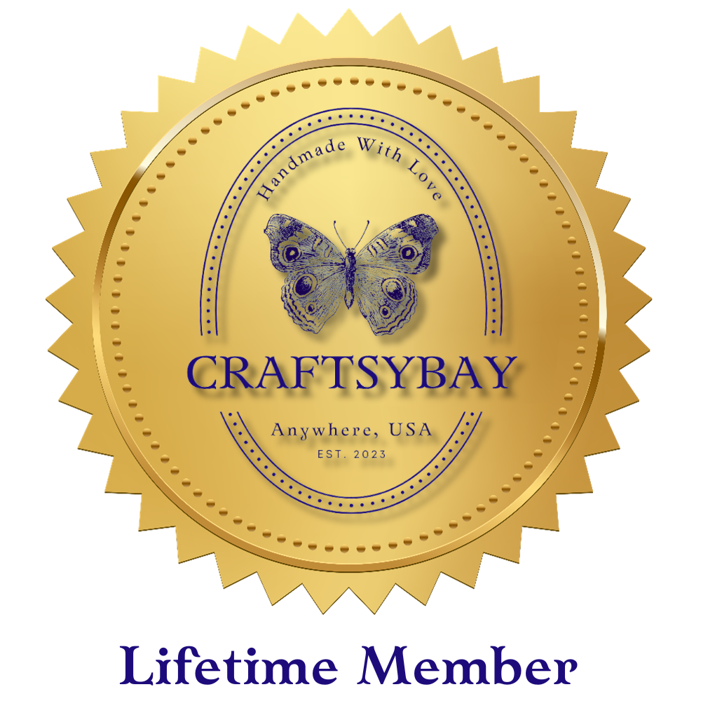 A gold craftsybay lifetime member seal with a butterfly on it