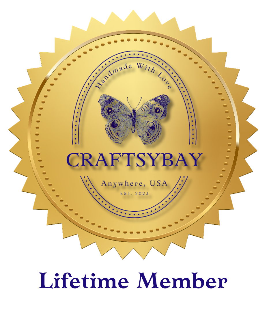 A gold craftsybay lifetime member seal with a butterfly on it