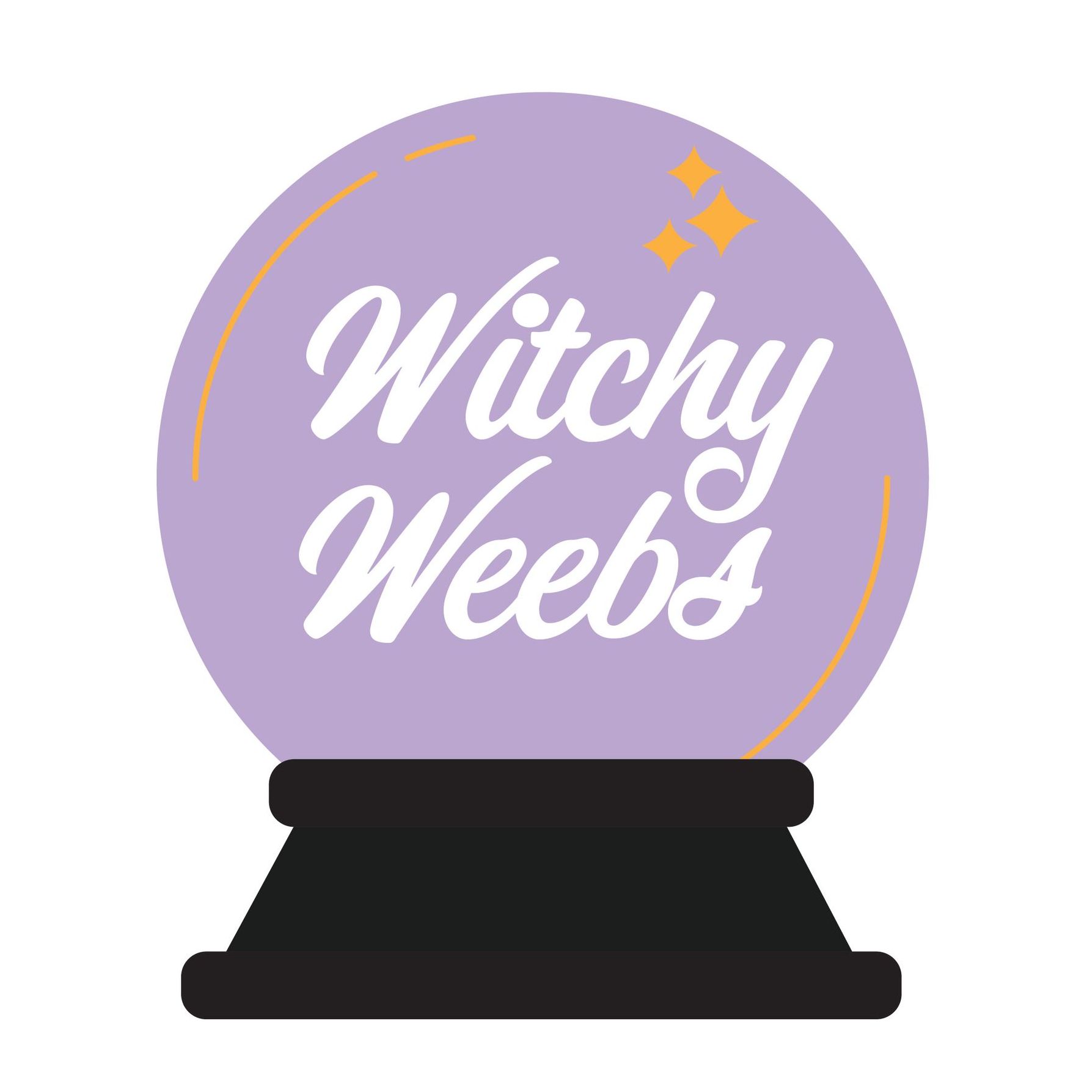 A purple crystal ball with the words `` witchy weebs '' written on it.