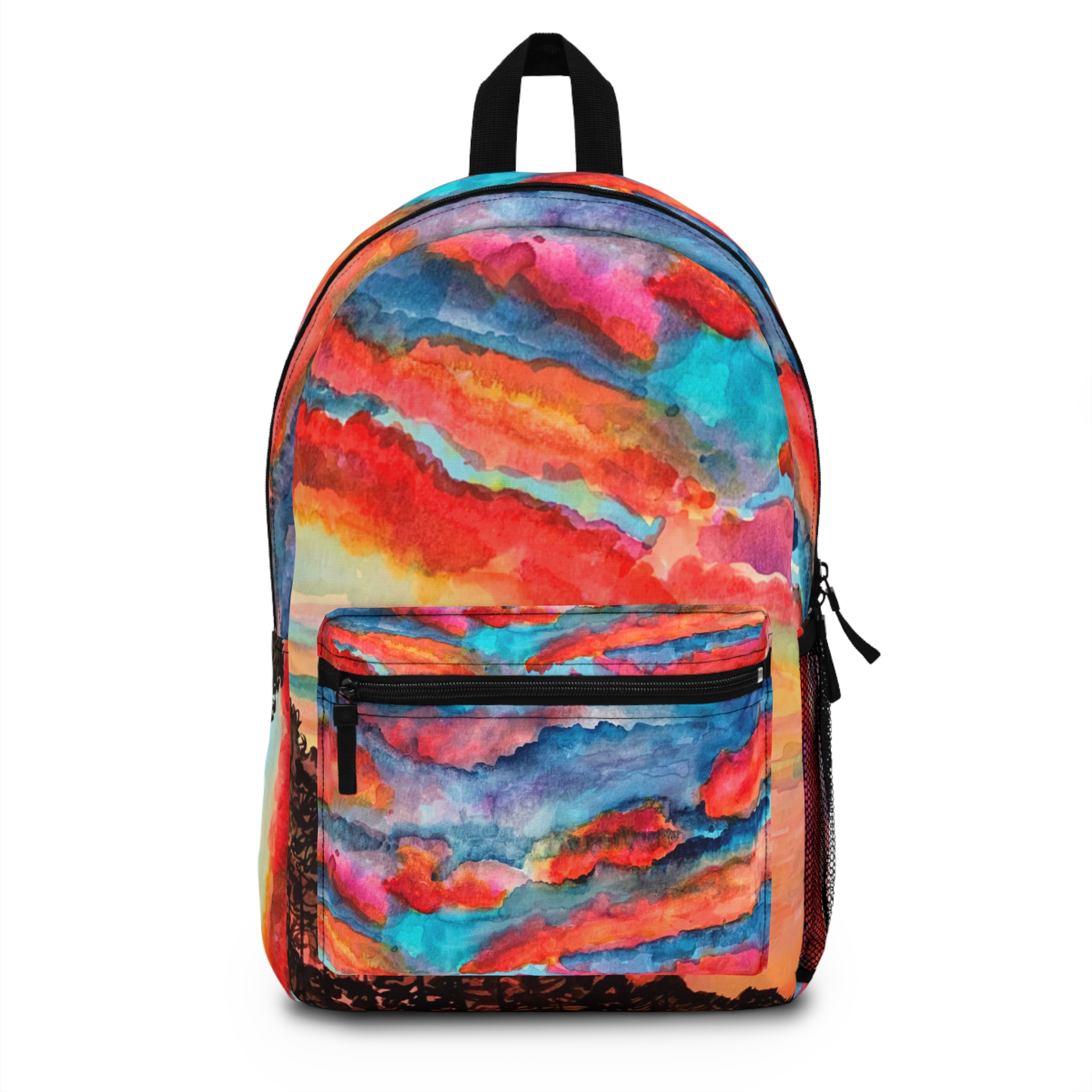 A backpack with a colorful design on it