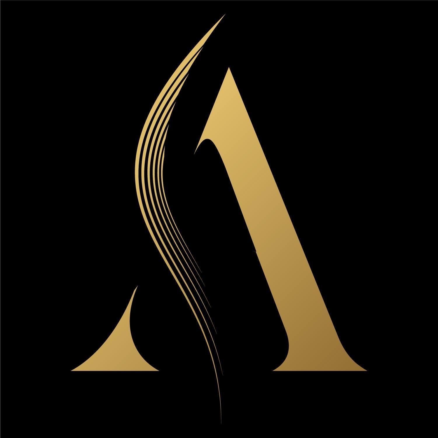 A gold letter a on a black background