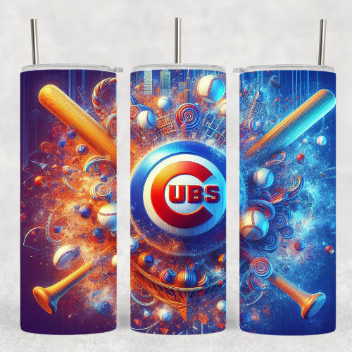 Three tumblers with a cubs logo on them