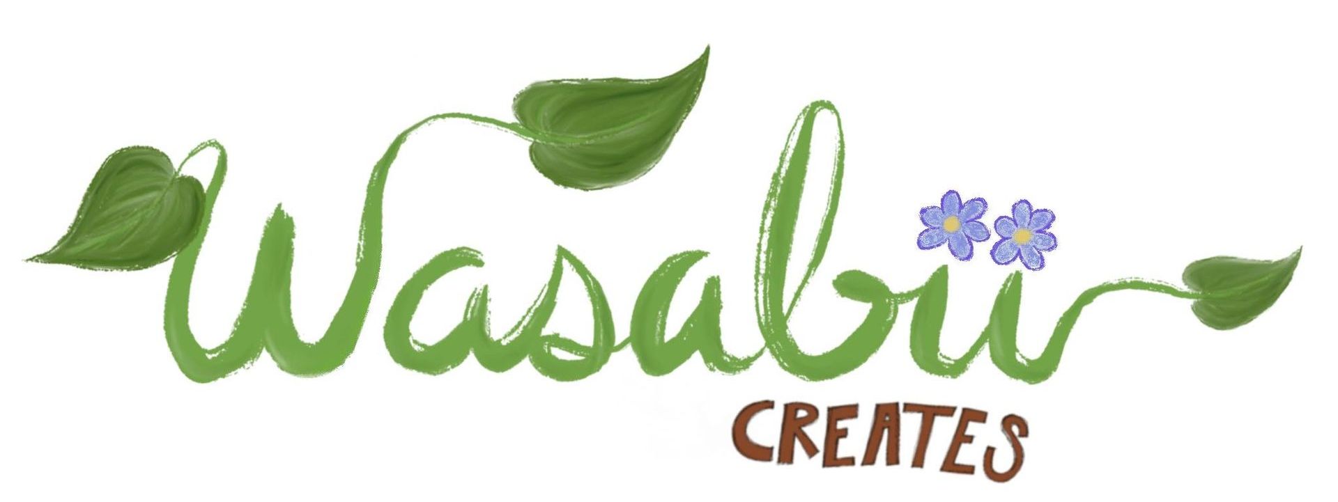 A logo for a company called wasabi creates with leaves and flowers.