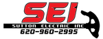 A red and black logo for sutton electric inc