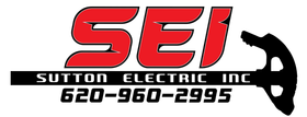 A red and black logo for sutton electric inc