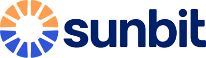 Sunbit logo: half sun graphic, orange and blue rays, dark blue 