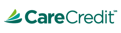 CareCredit logo: a stylized design of green and blue leaves with the words 