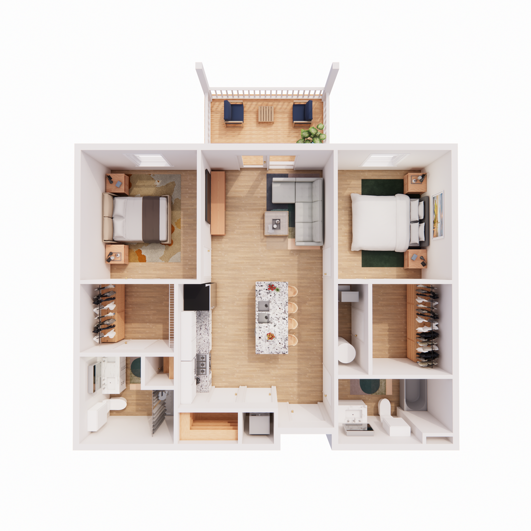 An aerial view of a floor plan of a house.