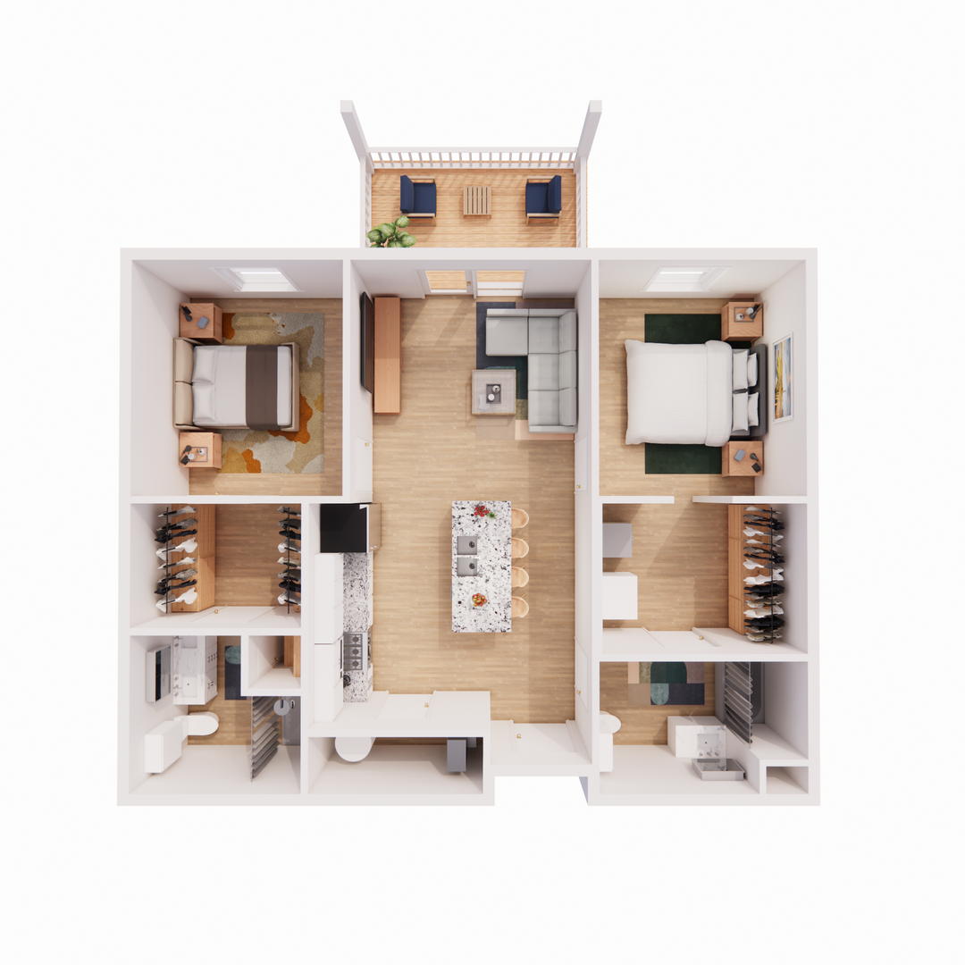 An aerial view of a floor plan of a house.