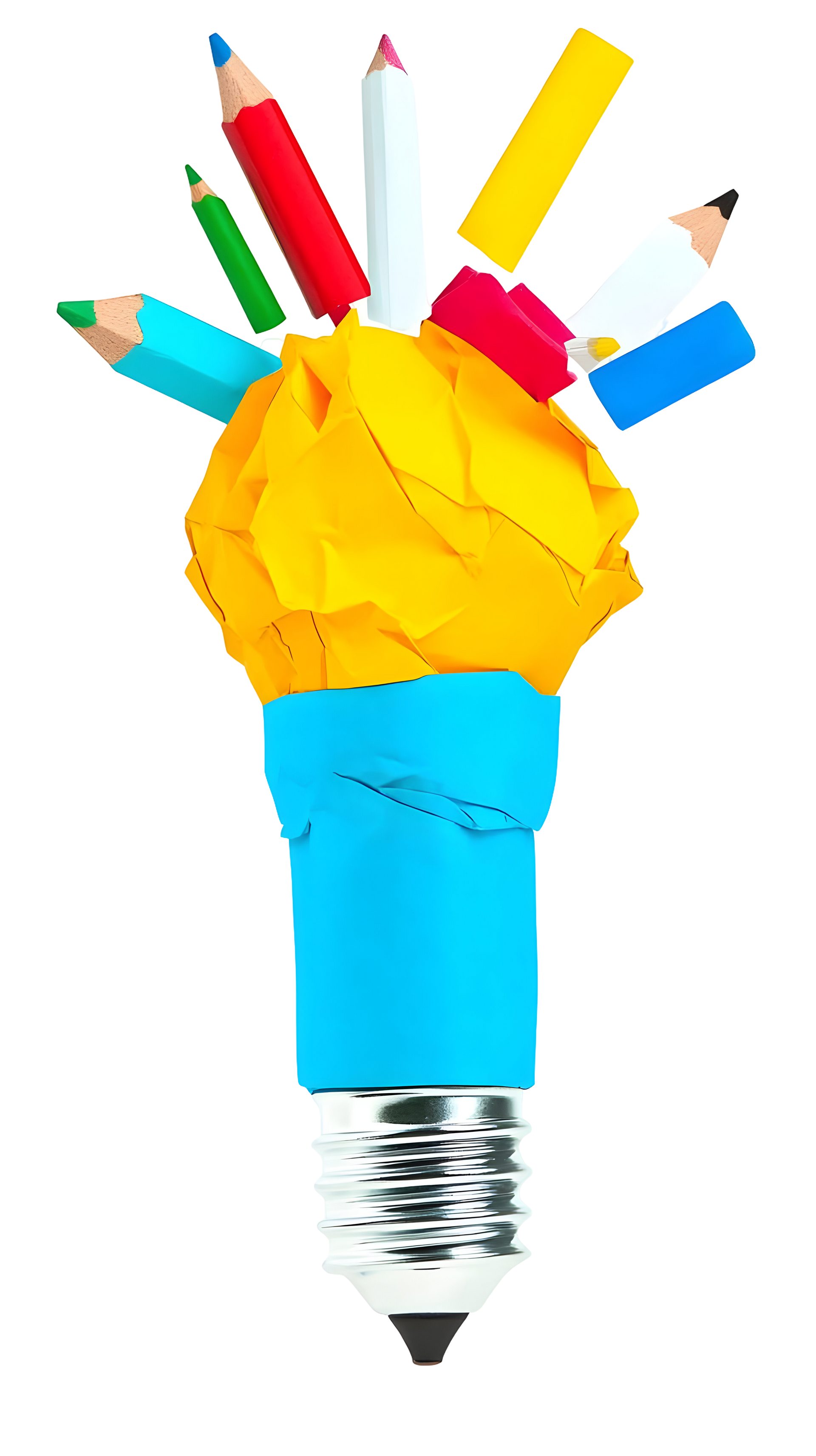A light bulb made out of paper and pencils