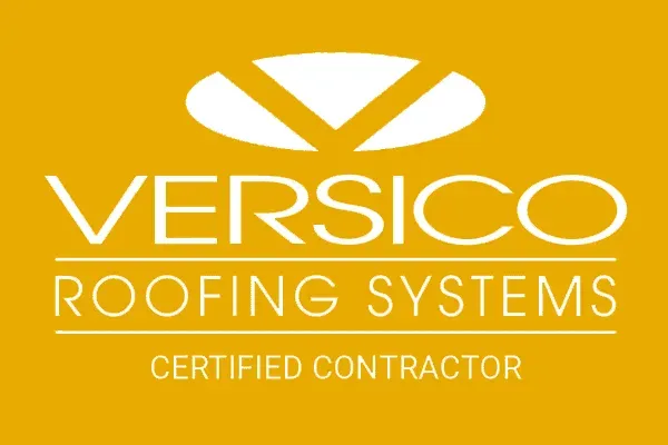 Versico Roofing Systems logo on a yellow background; white text and emblem.