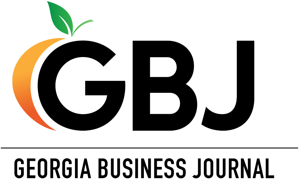 Logo for Georgia Business Journal: GBJ in bold black letters with an orange fruit graphic.