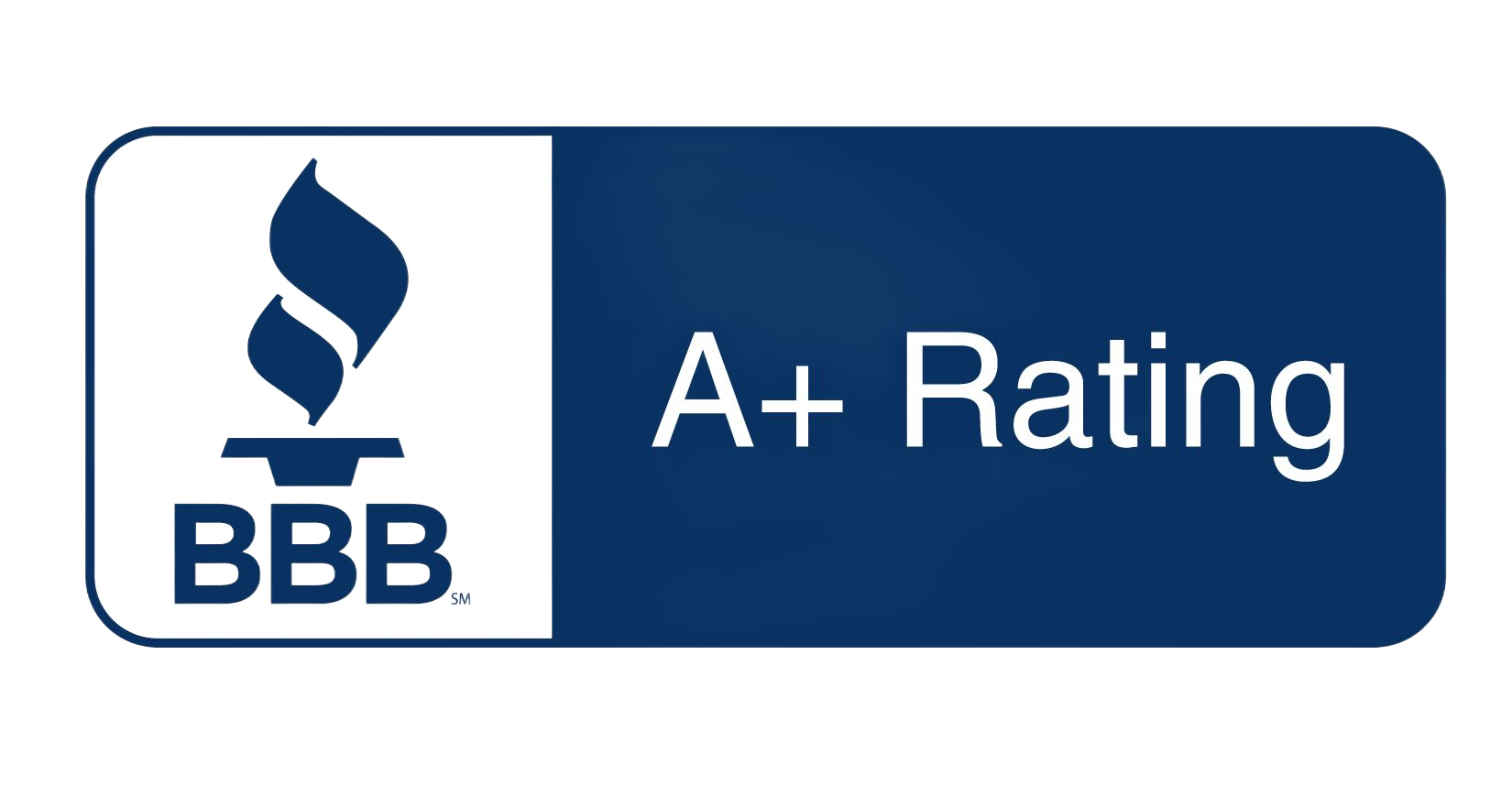 BBB logo with flame symbol and A+ Rating in blue and white.