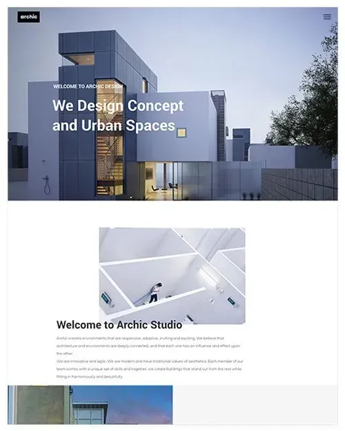 Modern architectural design website showcasing concept and urban spaces.