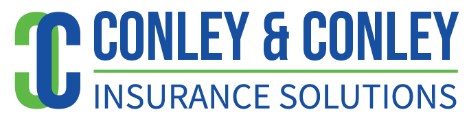 A blue and green logo for Conley & Conley Insurance Solutions