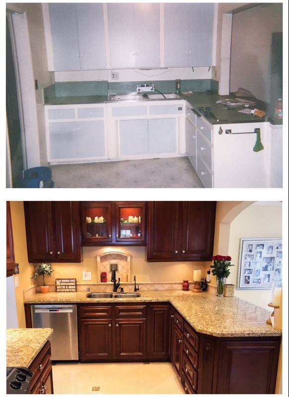 A before and after photo of a kitchen