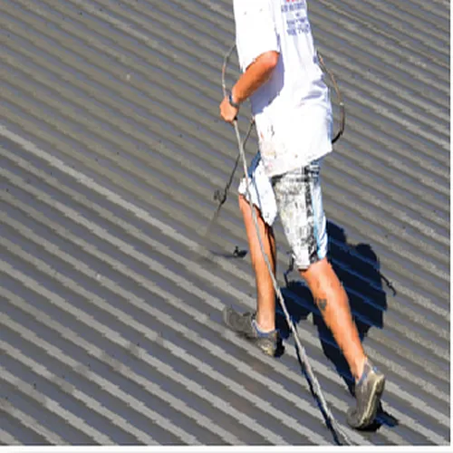 A man is standing on a roof holding a rope