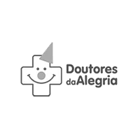 Um logotipo em preto e branco para doutores da alegria com uma cruz e uma cara de palhaço.