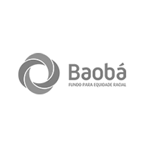 A black and white logo for baoba fundo para equidade racial.