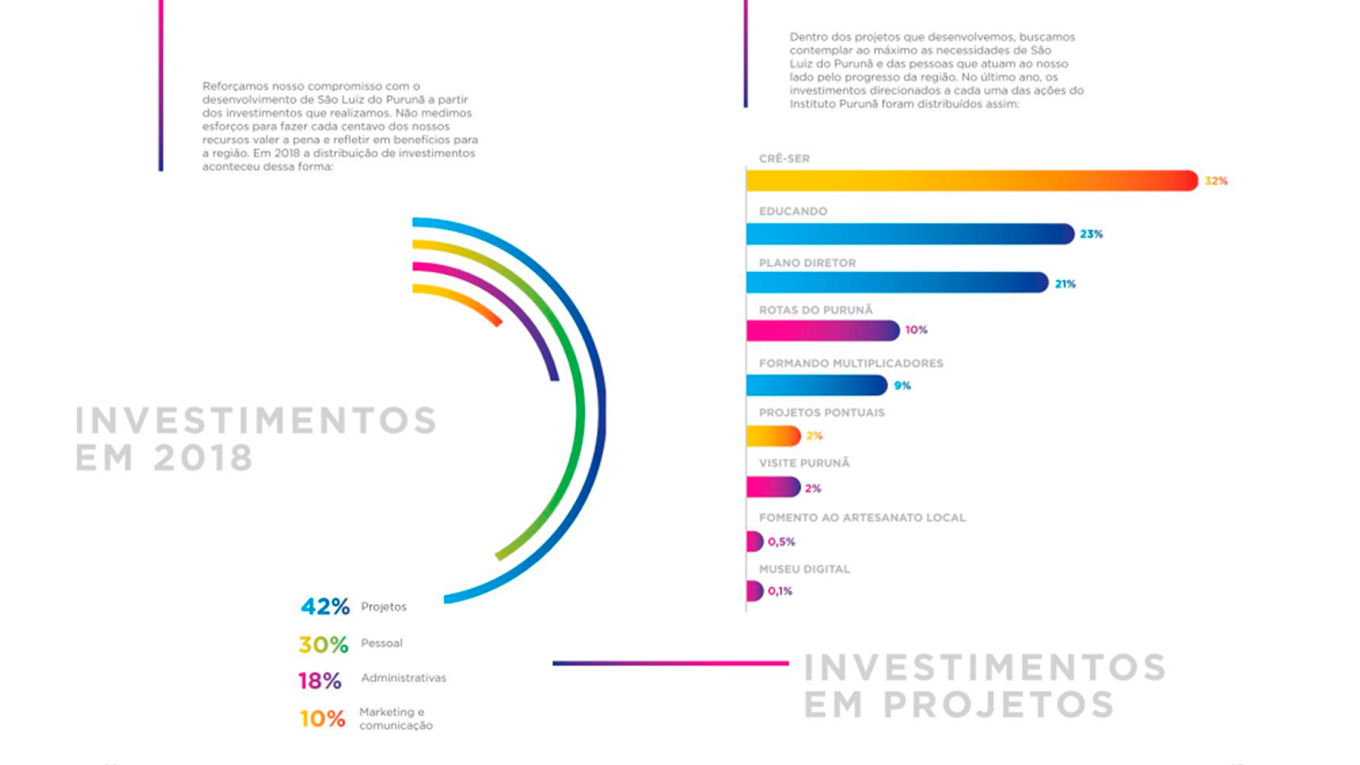 Um gráfico que mostra o número de investimentos em projetos em 2018. do Instituto Purunã