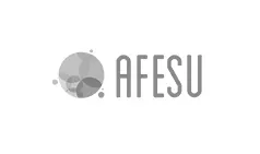 Um logotipo preto e branco para afesu em um fundo branco.