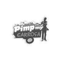 Um logotipo preto e branco de uma empresa chamada pimp my carroca.