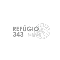 Logotipo do refúgio 343 com selo postal sobre fundo branco.