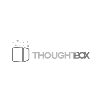 É um logotipo para uma empresa chamada thoughtbox.