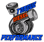 A logo for torque diesel performance with a turbo