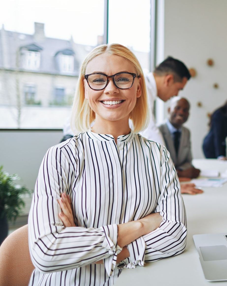 Professional team member in a bright office environment