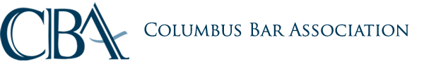 The columbus bar association logo is blue and white