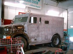Truck on paint booth - truck collision repair in Runnemede, NJ
