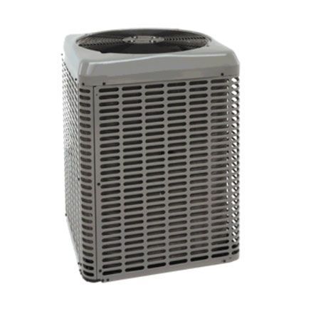 A gray air conditioner on a white background