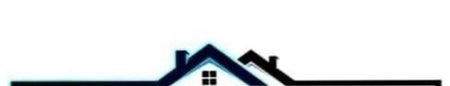 A logo for a real estate company with a house on a white background.