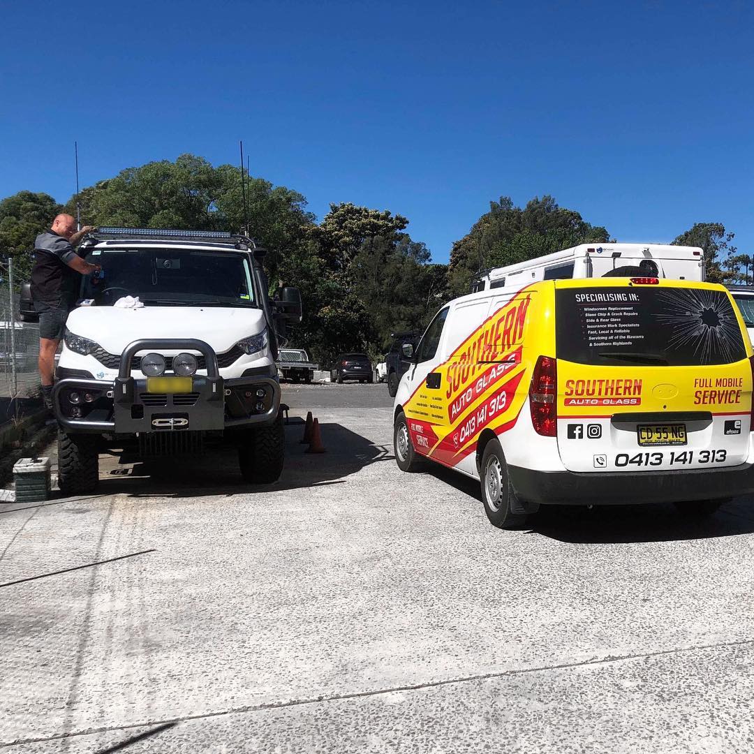 Southern Auto Glass replacing the windscreen of a pickup truck