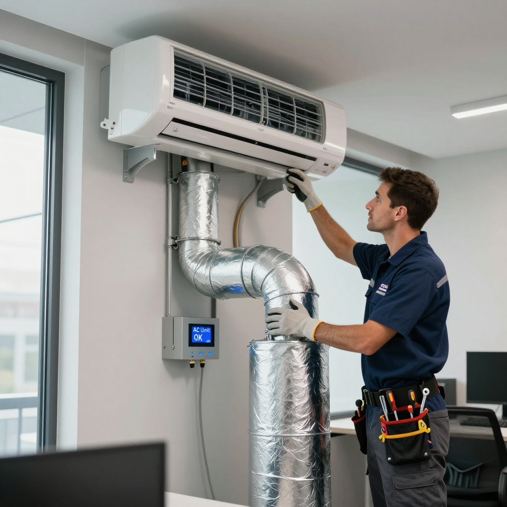 engineer working on air con unit