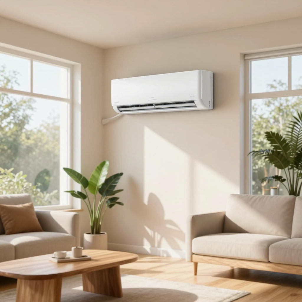 air conditioning unit in bright sunny room