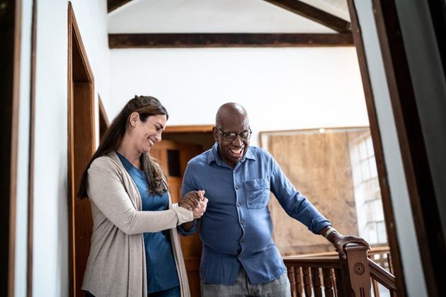 Home Caregiver Helping Senior Man — Austintown, OH — Moonlight Home Health Care
