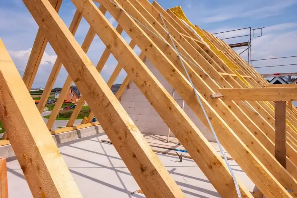 Roof truss in the construction of a newly built house