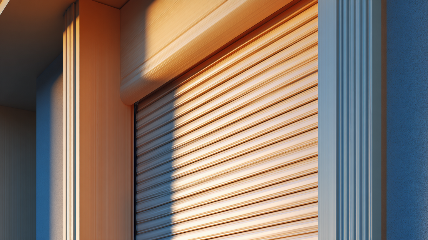 Beige window with rolled-up shutter, angled sunlight.