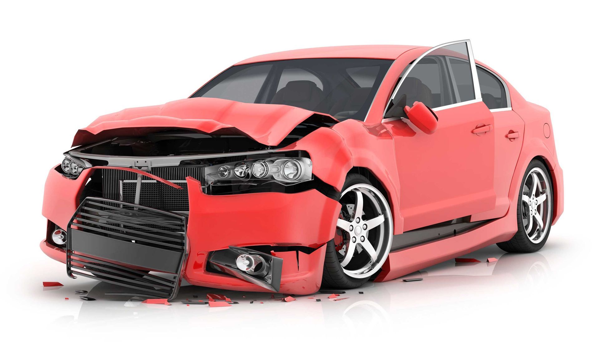 Damaged Red Car — Pittsburgh PA — Ray Donch Body Werks and Auto Repairs