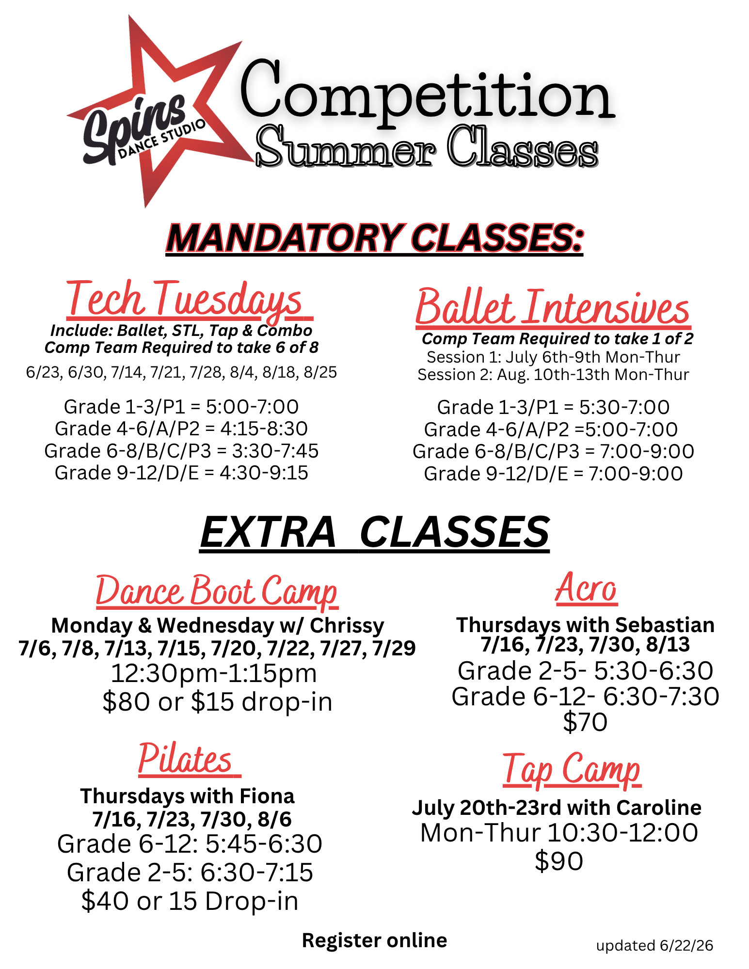 Flyer for young dancers summer dance classes.