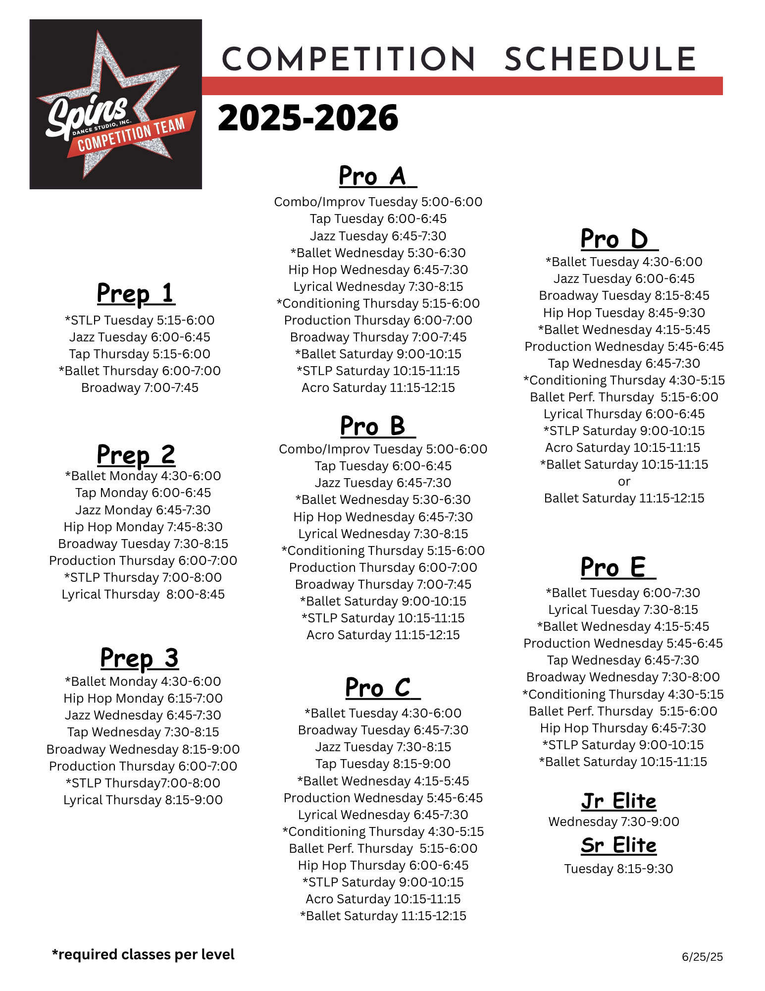 It is a competition schedule for the year 2025-2026.