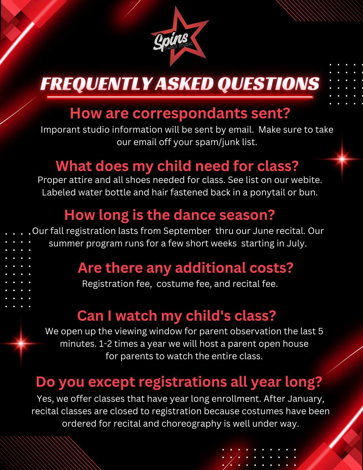 Frequently Asked Questions — Rochester, NY — Spins Dance Studio Inc.
