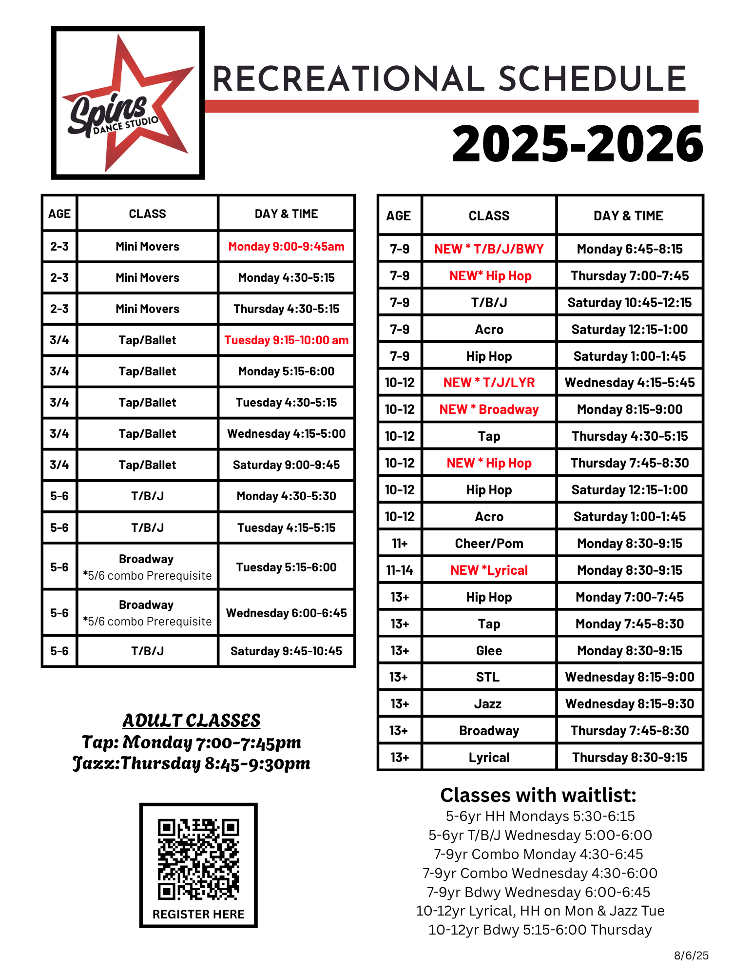 It is a recreational schedule for the year 2025-2026 It is a recreational schedule for the year 2025-2026