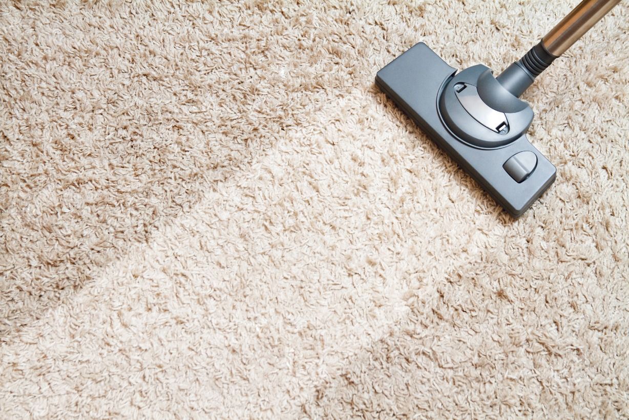 A vacuum cleaner is being used to clean a carpet.